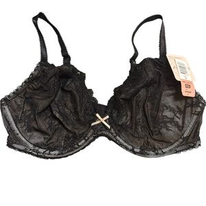 Lunaire Whimsy Embroidered Black Lace Unlined Plunge Bra Size 40D New